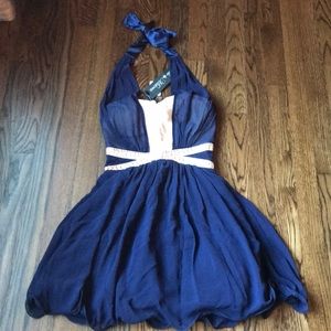 ASOS Navy and cream halter neck dress